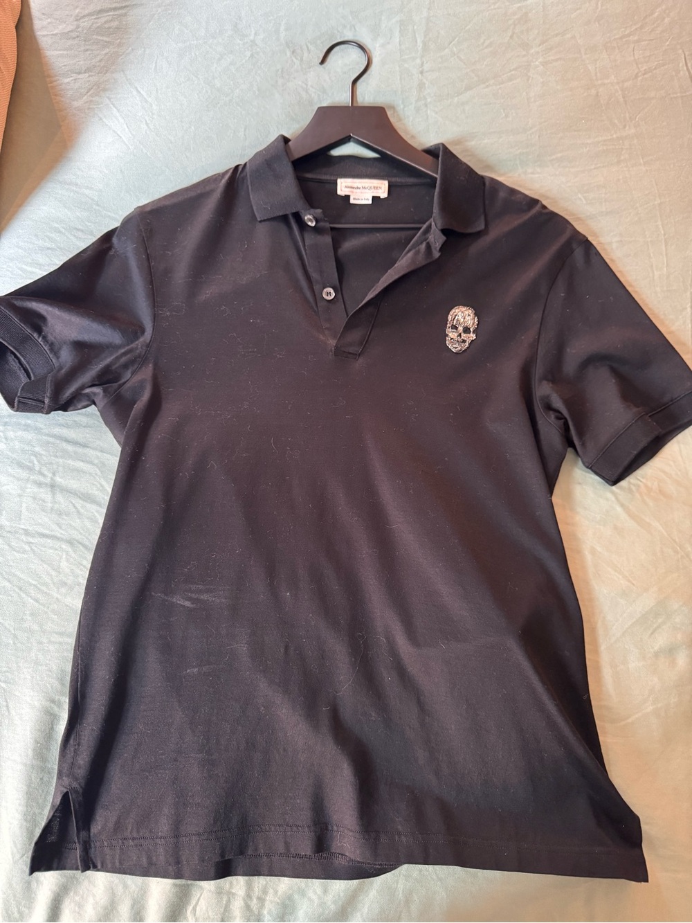 Alexander McQueen Black Polo with Silver Skull Patch